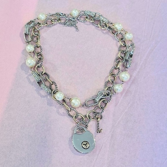 ✨✨ Silver Textured Chain Link Necklace w Pearls ✨ - Picture 14 of 15